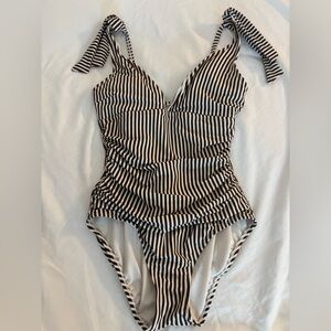 Ellen Tracy Brown and White Striped One-Piece Swimsuit size 6